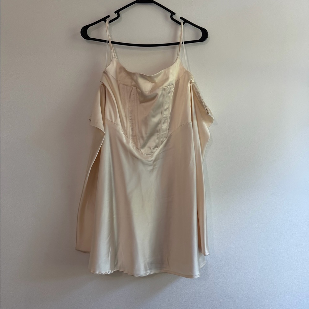 Hello Molly Cream Satin Cold-Shoulder Slip Cami